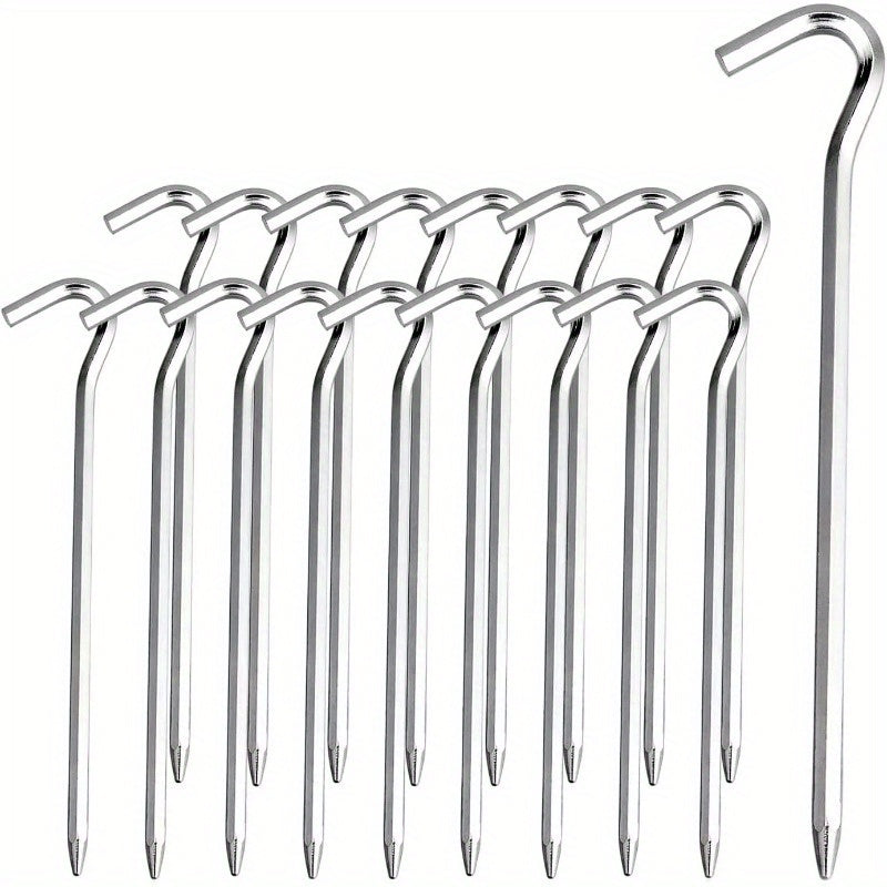 6pcs Alum. Tent Pegs W/ Hook Hexagon Rod Stakes Garden Stakes Camping Pegs