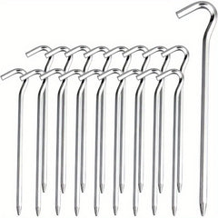 6pcs Alum. Tent Pegs W/ Hook Hexagon Rod Stakes Garden Stakes Camping Pegs