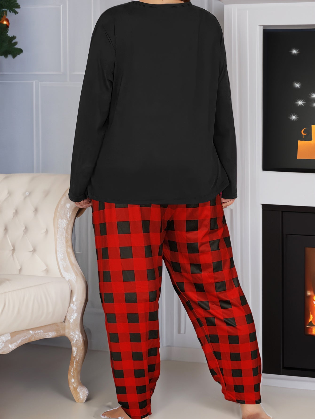 Christmas Loungewear Set Women's Plus Puppies & Christmas Tree Graphic