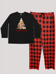 Christmas Loungewear Set Women's Plus Puppies & Christmas Tree Graphic