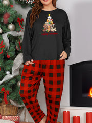 Christmas Loungewear Set Women's Plus Puppies & Christmas Tree Graphic