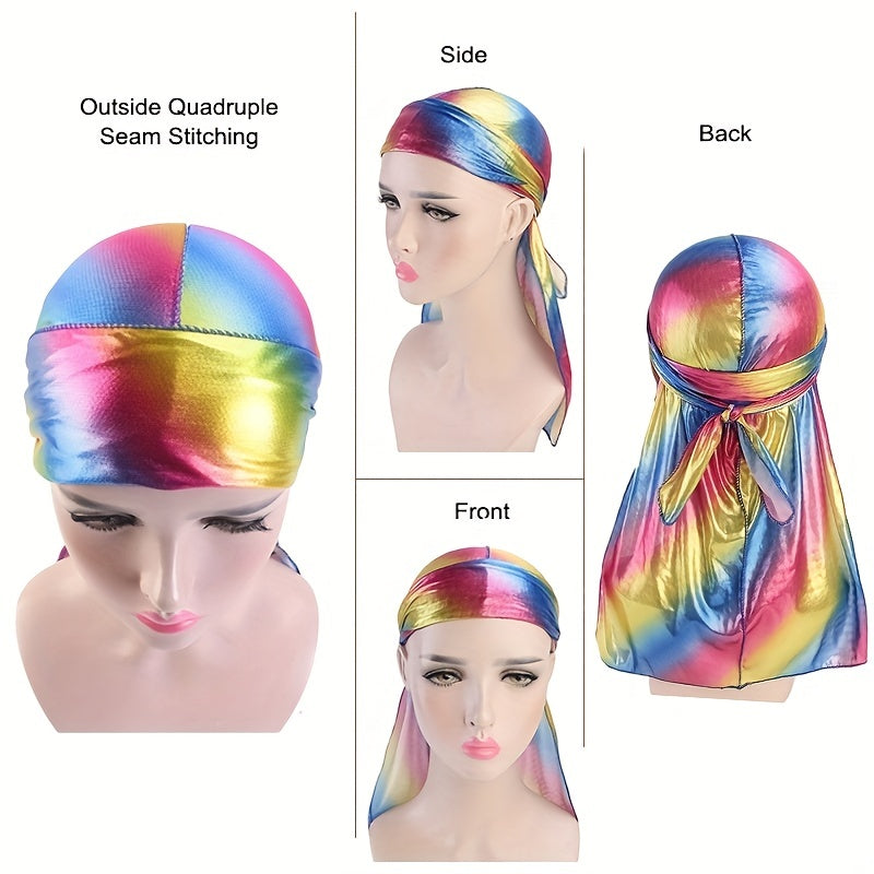 3pcs Silky Durags Wave Cap Set High Stretch Elastic Satin Extra Long Tails