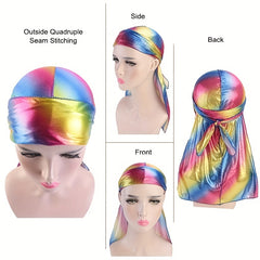 3pcs Silky Durags Wave Cap Set High Stretch Elastic Satin Extra Long Tails