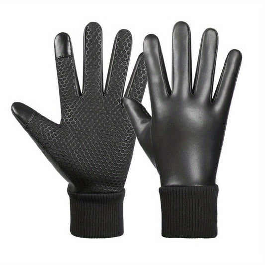 Men's Winter Waterproof Leather Gloves Anti Slip Gloves