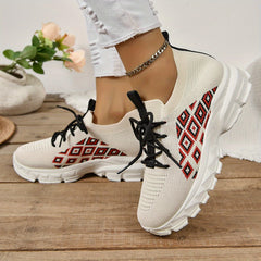 Women's Argyle Pattern Flying Woven Breathable Sneakers