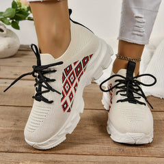 Women's Argyle Pattern Flying Woven Breathable Sneakers
