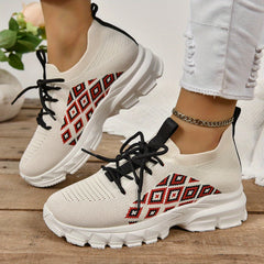 Women's Argyle Pattern Flying Woven Breathable Sneakers