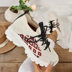 Women's Argyle Pattern Flying Woven Breathable Sneakers