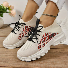Women's Argyle Pattern Flying Woven Breathable Sneakers
