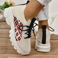 Women's Argyle Pattern Flying Woven Breathable Sneakers