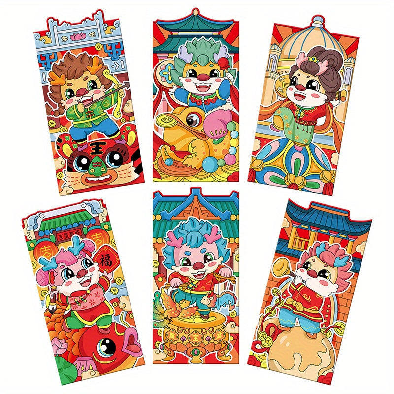 6pcs Dragon Year Red Envelopes Cartoon Lucky Money Bag