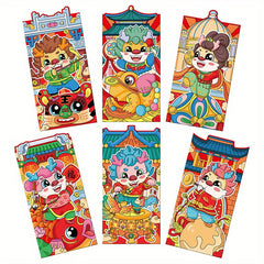 6pcs Dragon Year Red Envelopes Cartoon Lucky Money Bag