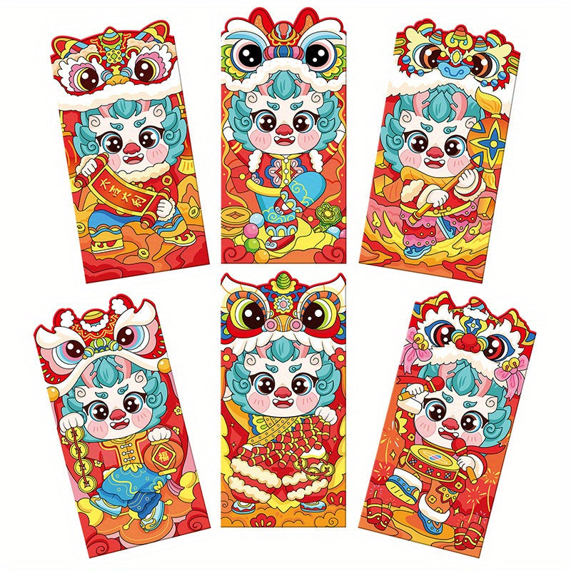 6pcs Dragon Year Red Envelopes Cartoon Lucky Money Bag