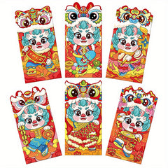 6pcs Dragon Year Red Envelopes Cartoon Lucky Money Bag