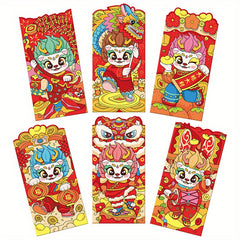 6pcs Dragon Year Red Envelopes Cartoon Lucky Money Bag
