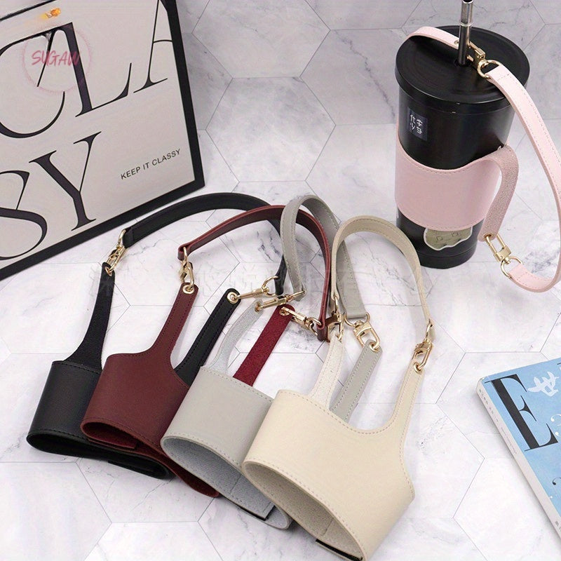Adjustable PU Leather Coffee Cup Sleeve 500ml 750ml Cup Holder