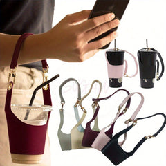 Adjustable PU Leather Coffee Cup Sleeve 500ml 750ml Cup Holder