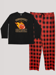 Lounge Set Women's Plus Burning Rugby & Letter Print Tee & Plaid Pants