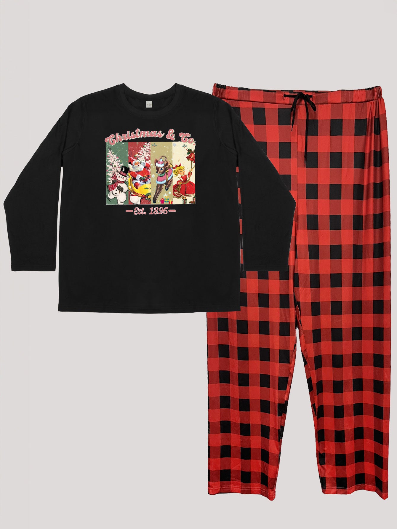 Women's Plus Christmas Graphic Long Sleeve Top & Plaid Pants Pajamas Set