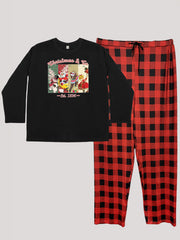Women's Plus Christmas Graphic Long Sleeve Top & Plaid Pants Pajamas Set