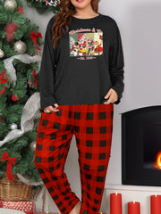 Women's Plus Christmas Graphic Long Sleeve Top & Plaid Pants Pajamas Set