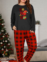 Bell & Letter Print Tee & Plaid Pants Pajamas Set