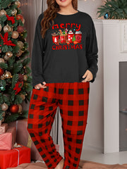 Women's Plus Christmas Lounge Set Long Sleeve Tee & Plaid Pants Pajamas