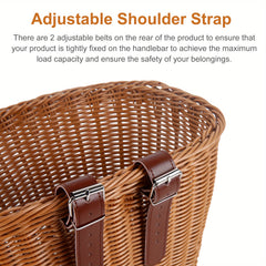 Brown Bike Basket Front Handlebar Storage Basket - Hand Woven Waterproof