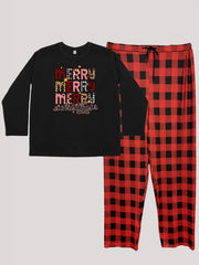 Christmas Lounge Set Women's Star & Christmas Letter Print Tee & Plaid