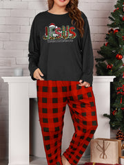 Women's Plus Christmas Lounge Set: Long Sleeve Tee & Plaid Pants Pajamas