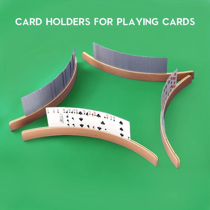 2pcs Wooden Playing Card Holder Tray for Bridge Canasta Cards