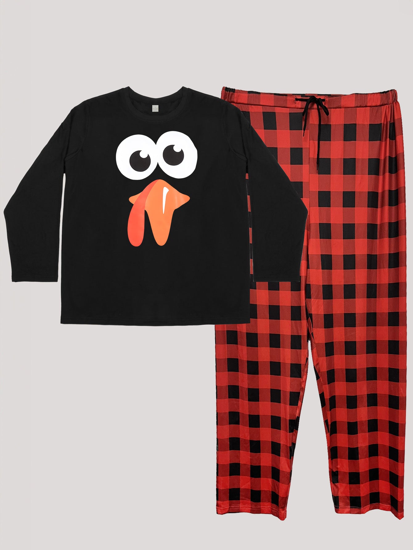 Turkey Graphic Long Sleeve Tee & Plaid Pants Pajamas Set