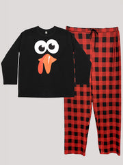 Turkey Graphic Long Sleeve Tee & Plaid Pants Pajamas Set