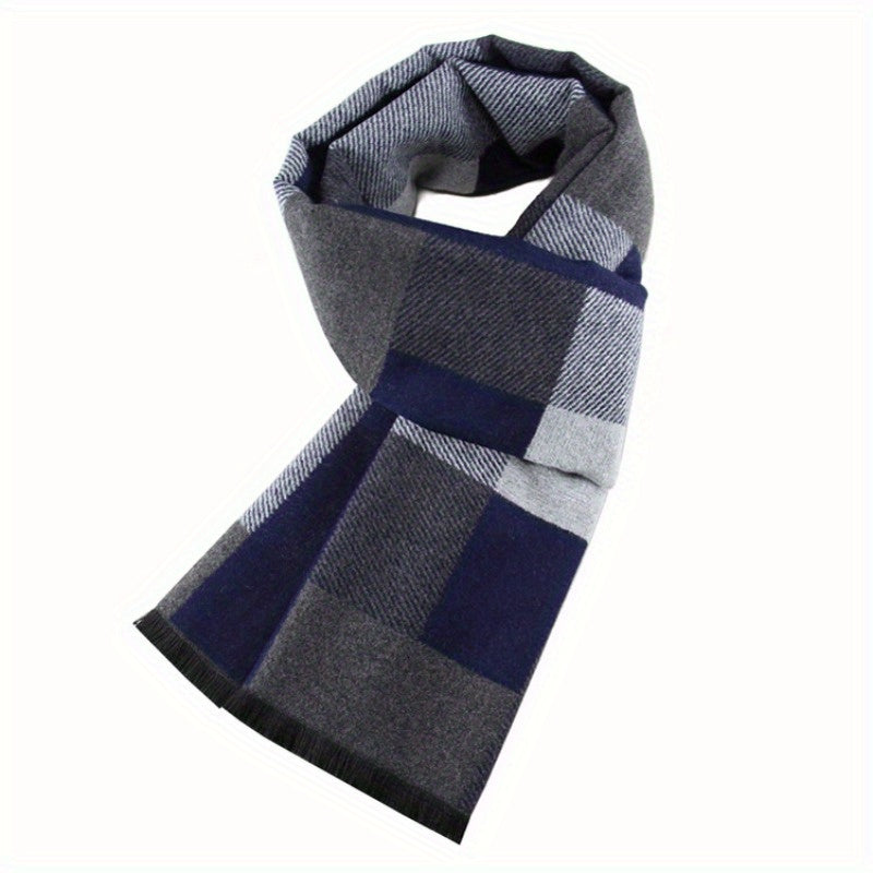 Winter Men's Jacquard Brushed Plaid Wool Scarf For Boys