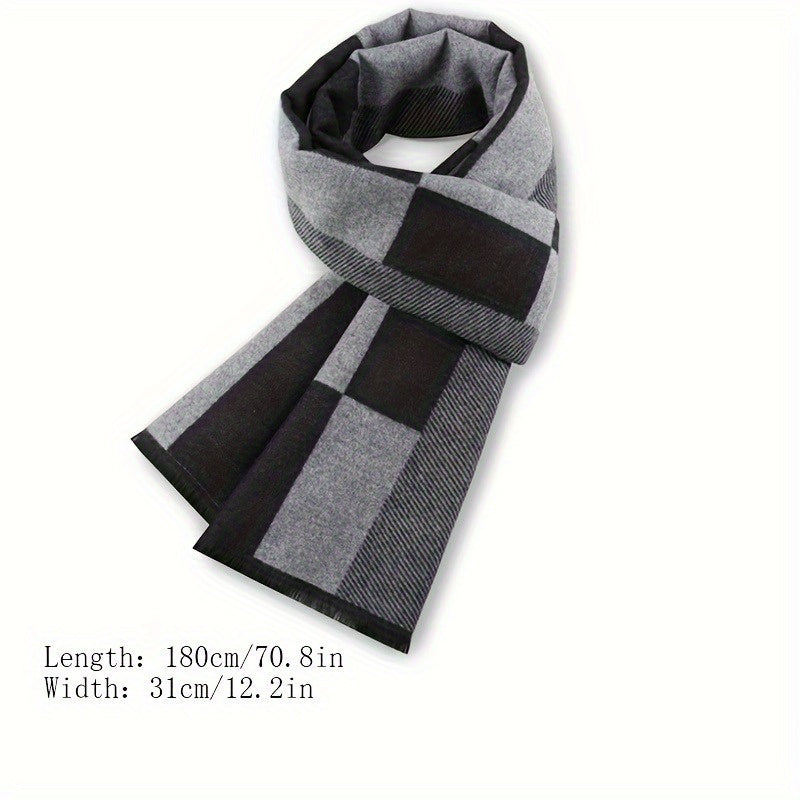 Winter Men's Jacquard Brushed Plaid Wool Scarf For Boys