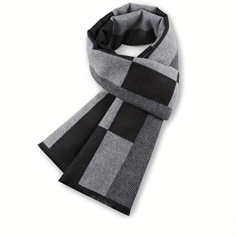 Winter Men's Jacquard Brushed Plaid Wool Scarf For Boys