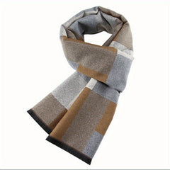 Winter Men's Jacquard Brushed Plaid Wool Scarf For Boys