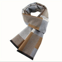 Winter Men's Jacquard Brushed Plaid Wool Scarf For Boys