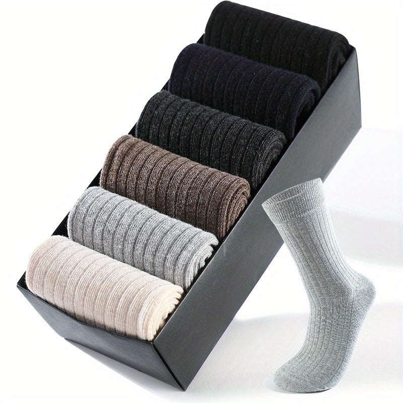 6 Pairs Men's Solid Crew Socks Breathable Comfy Casual Unisex Outdoor