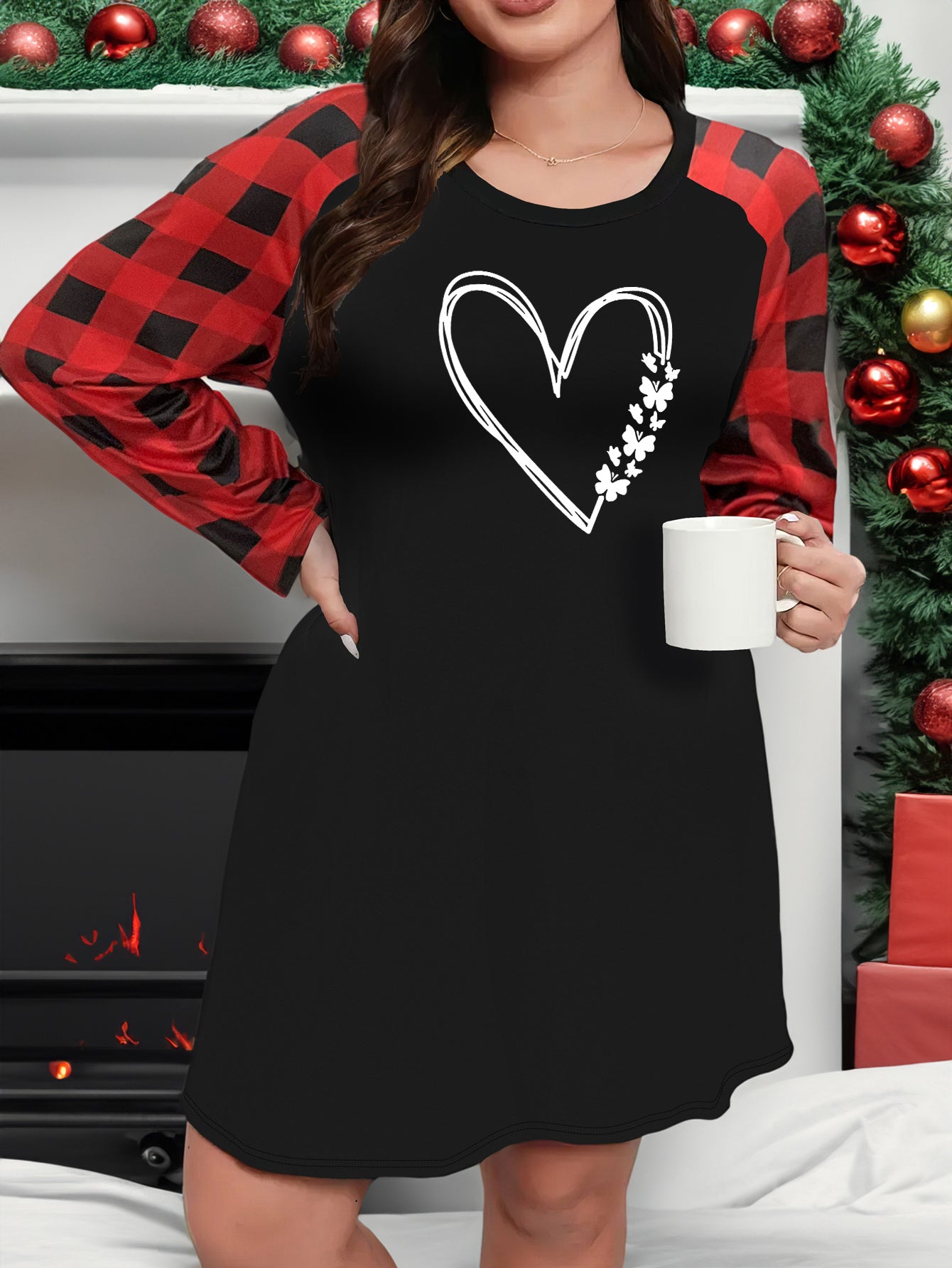 Butterfly Heart Print Raglan Sleeve Nightdress