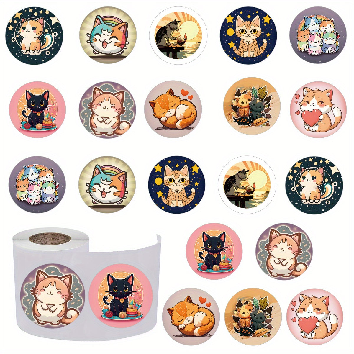 500pcs Cartoon Cat Waterproof Vinyl Stickers Birthday Party Decoration
