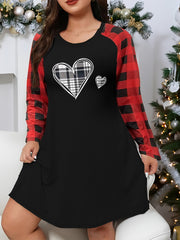 Plaid Heart Print Raglan Sleeve Nightdress