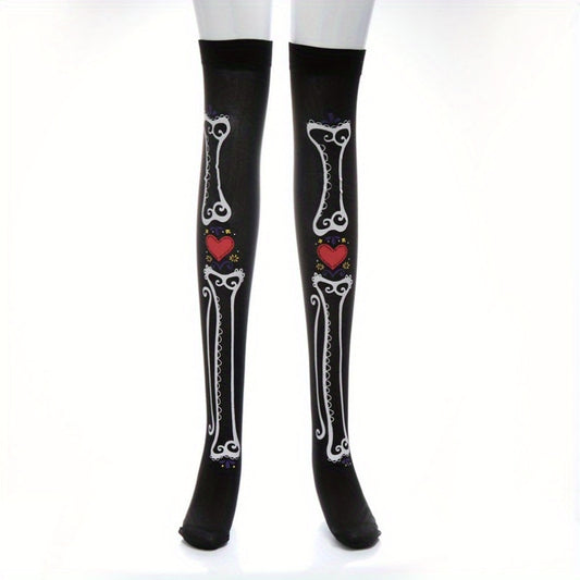 Bone Pattern Stockings Halloween Costumes Knee High Socks Cosplay