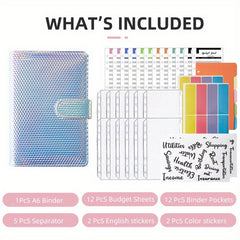 A6 Laser Colorful Loose leaf Book With Zipper Bag 12 Sheets Stickers