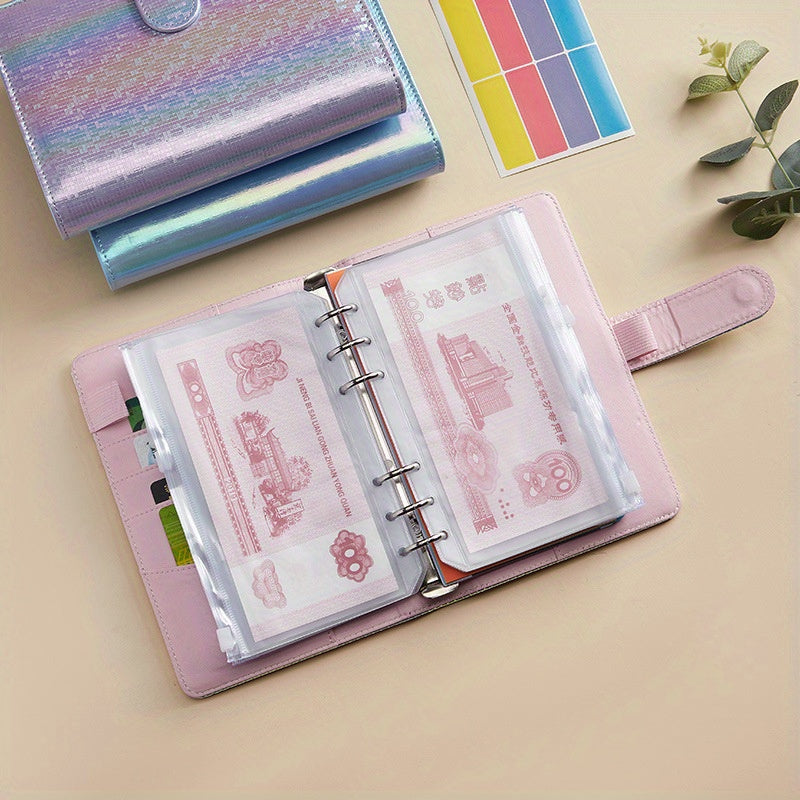 A6 Laser Colorful Loose leaf Book With Zipper Bag 12 Sheets Stickers