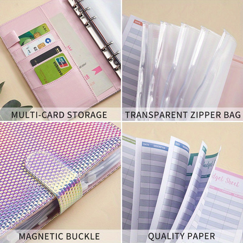 A6 Laser Colorful Loose leaf Book With Zipper Bag 12 Sheets Stickers
