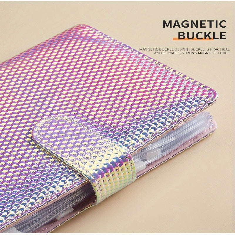 A6 Laser Colorful Loose leaf Book With Zipper Bag 12 Sheets Stickers
