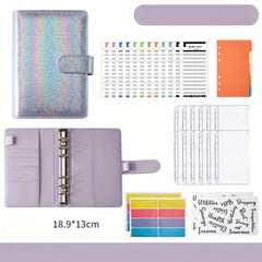 A6 Laser Colorful Loose leaf Book With Zipper Bag 12 Sheets Stickers