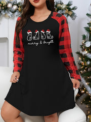 Christmas Lounge Dress Women's Plus Christmas Cat Graphic Plaid