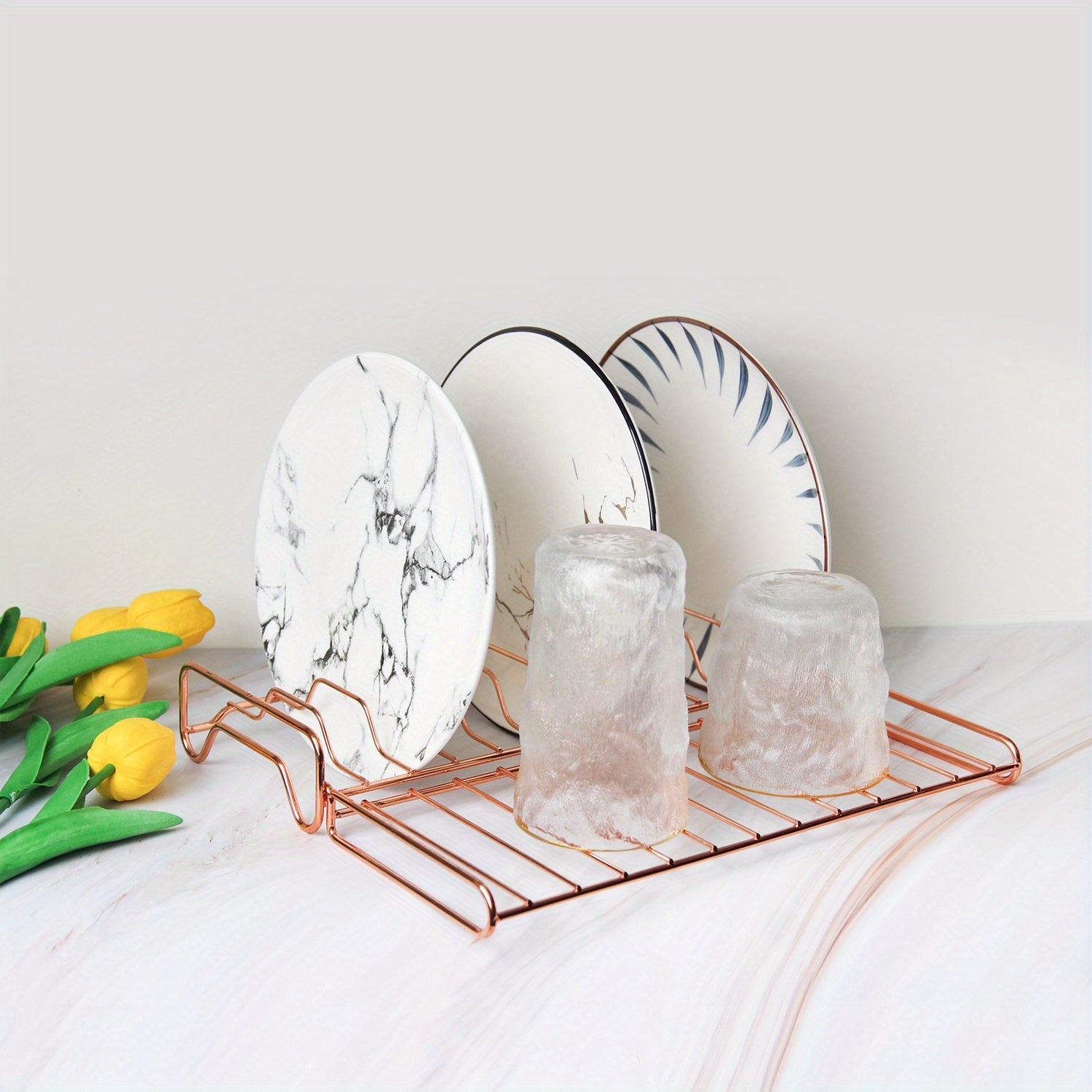 Japanese Iron Dish Rack Rose Golden Tableware And Dish Storage